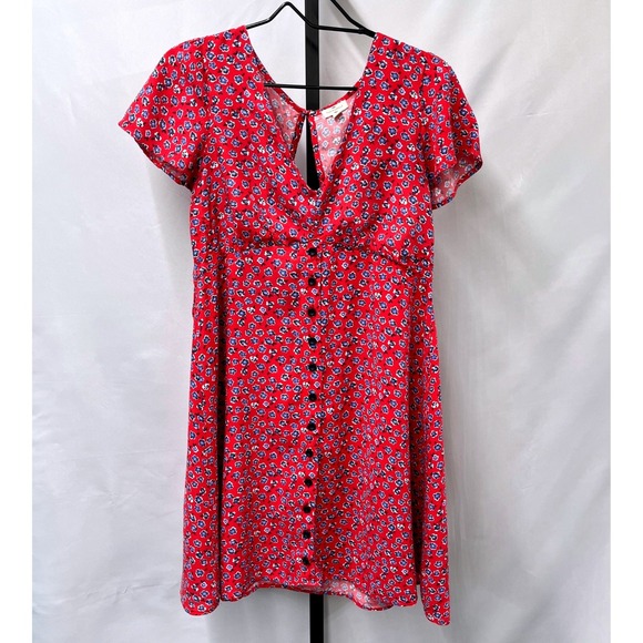 mason & belle Dresses & Skirts - Mason & Belle Red Floral Button Front Mini Dress Medium Boho Cottagecore Y2K